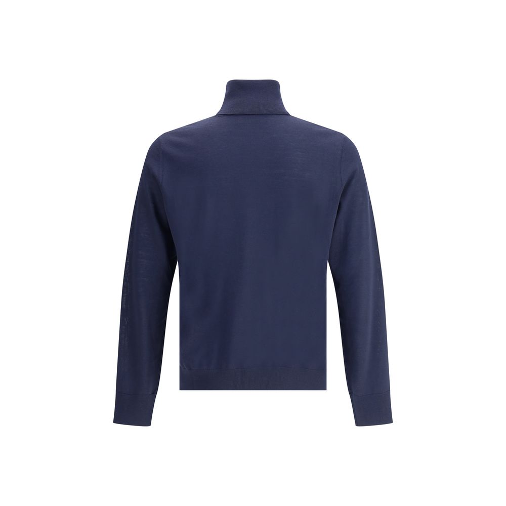 Blue Fleece Wool TurtleneckVirgin wool turtleneck Sweater by Dsquared2 features a soft high collar that can be turned up as desired. Ribbed cuffs and hem ensure a snug and comfortable fit. The front is embellished with the iconic tone-on-tone embroidered