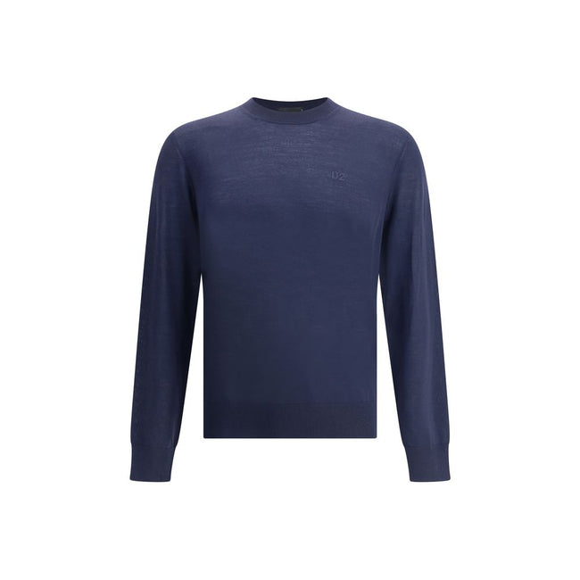 Blue Fleece Wool SweatshirtVirgin wool Sweater by Dsquared2 features a ribbed crew neck for optimal comfort. It features the iconic D2 logo embroidered on the front, adding a distinctive detail. Ribbed cuffs and hem complete the garment for a snug and nea