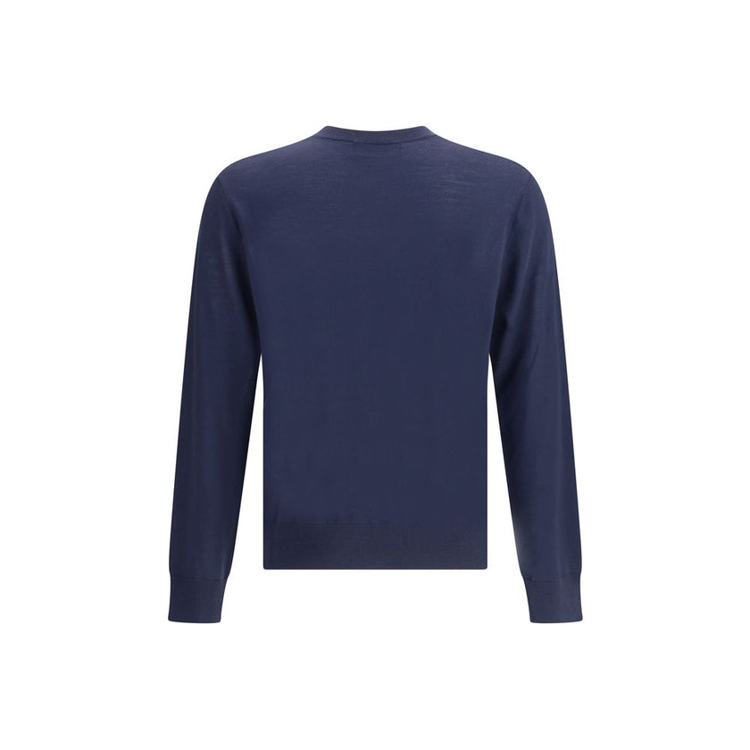 Blue Fleece Wool SweatshirtVirgin wool Sweater by Dsquared2 features a ribbed crew neck for optimal comfort. It features the iconic D2 logo embroidered on the front, adding a distinctive detail. Ribbed cuffs and hem complete the garment for a snug and nea