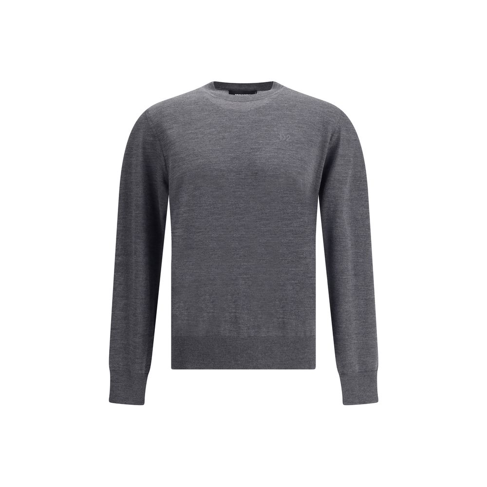 Gray Fleece Wool SweatshirtVirgin wool Sweater by Dsquared2 features a ribbed crew neck for optimal comfort. It features the iconic D2 logo embroidered on the front, adding a distinctive detail. Ribbed cuffs and hem complete the garment for a snug and nea