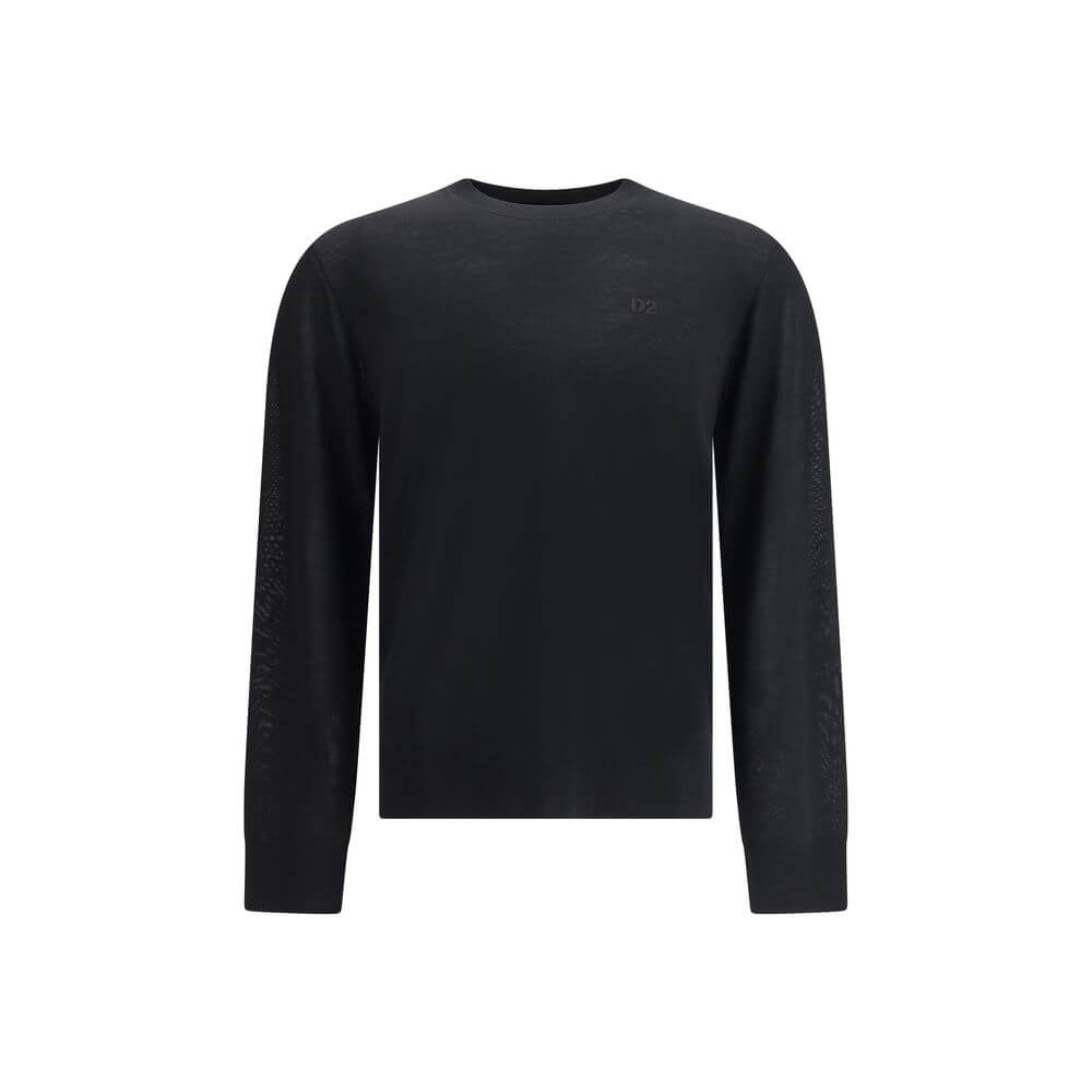 Black Fleece Wool SweatshirtVirgin wool Sweater by Dsquared2 features a ribbed crew neck for optimal comfort. It features the iconic D2 logo embroidered on the front, adding a distinctive detail. Ribbed cuffs and hem complete the garment for a snug and ne