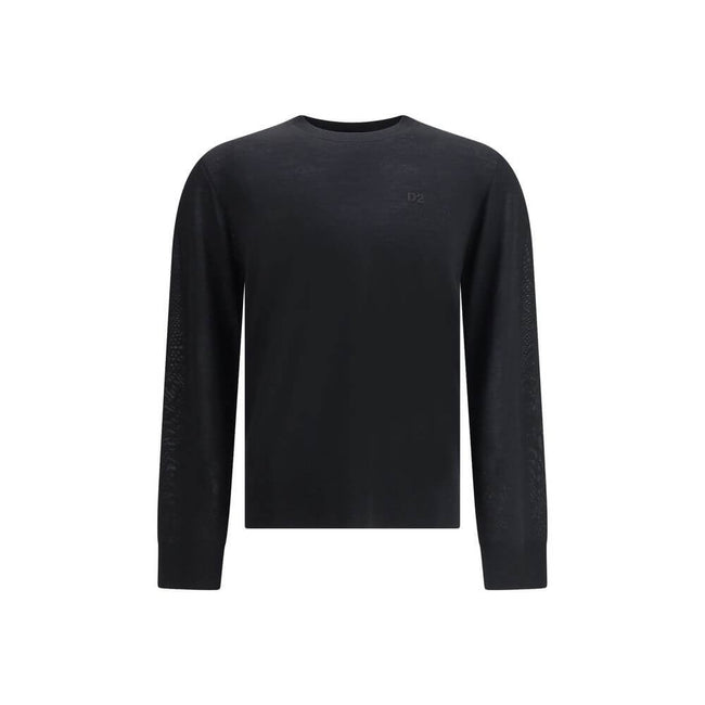 Black Fleece Wool SweatshirtVirgin wool Sweater by Dsquared2 features a ribbed crew neck for optimal comfort. It features the iconic D2 logo embroidered on the front, adding a distinctive detail. Ribbed cuffs and hem complete the garment for a snug and ne