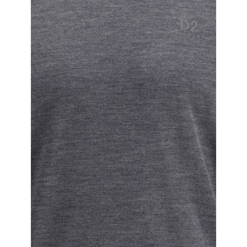 Gray Fleece Wool SweatshirtVirgin wool Sweater by Dsquared2 features a ribbed crew neck for optimal comfort. It features the iconic D2 logo embroidered on the front, adding a distinctive detail. Ribbed cuffs and hem complete the garment for a snug and nea
