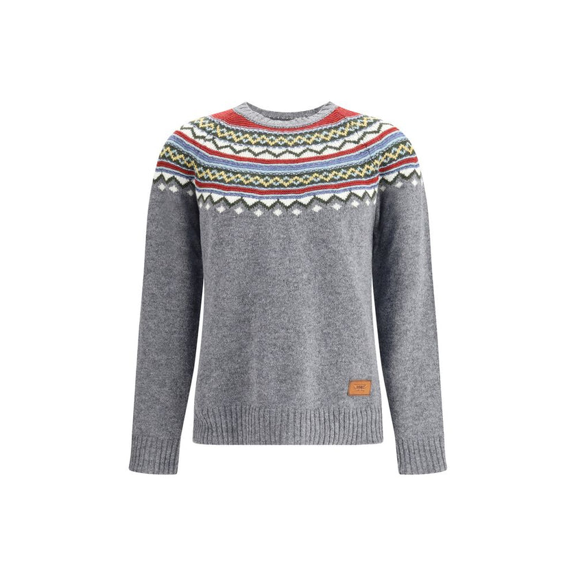 Gray Fleece Wool SweatshirtVirgin wool Sweater by Dsquared2 features a ribbed crew neck and raglan sleeves for comfort and freedom of movement. Ribbed cuffs and hem complete the structure of the garment. The top features a Nordic-style weave, while an app