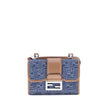 Blue Cotton Shoulder BagFendi’s Baguette Double Shoulder Bag made of denim-effect FF Jacquard is a practical and fashionable accessory, organized in two compartments, one with a square flap and FF magnetic closure, the other closed with a zipper. It featu