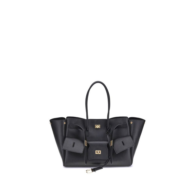 Black Calf Leather Bos Taurus Shoulder BagBalenciaga’s Bel Air medium Shoulder Bag is a spacious and functional accessory with a versatile pouch design. It features two handles for convenient carrying and the Balenciaga Paris logo embossed with silver lam