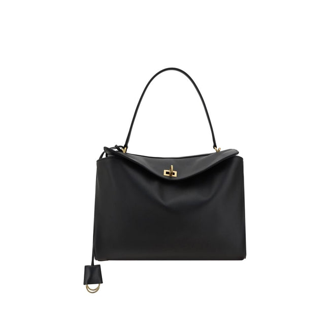 Black Calf Leather Bos Taurus Shoulder BagBalenciaga’s leather Rodeo Shoulder Bag features a top handle for a comfortable and stylish grip. The front closure features a flap and swivel, adding a distinctive and functional detail. Applied keychain detail o