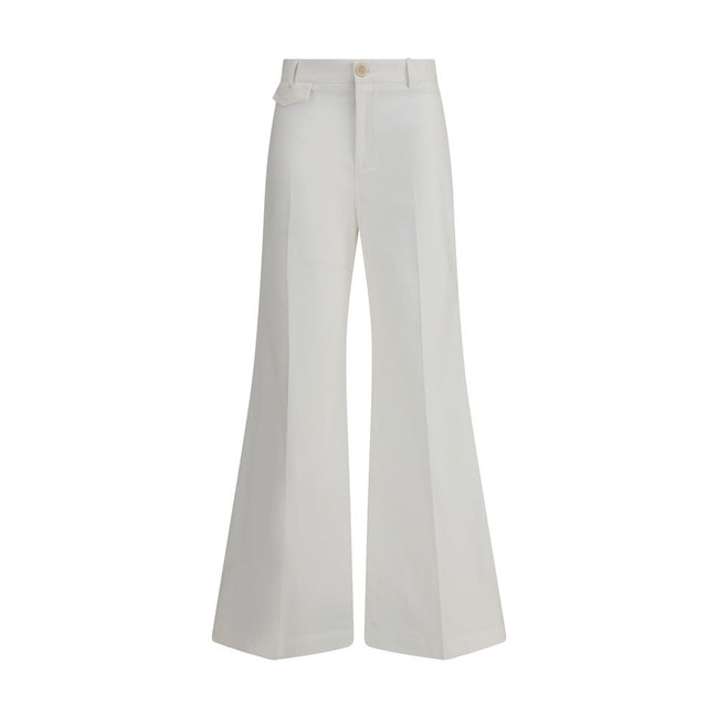 White Cotton Flared PantsChloé’s cotton Pants are a versatile piece with a casual style, perfect for any occasion. They feature a classic five-pocket flare pattern that combines functionality with an iconic, on-trend silhouette. The zip-and-button front c