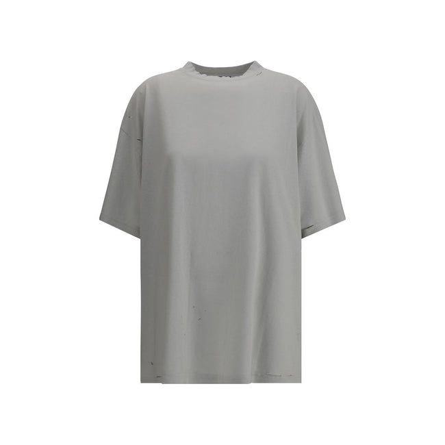 Gray Cotton T-ShirtCotton T-shirt by Balenciaga, featuring a vintage design with a worn effect. The model features a classic ribbed crew neck and an oversized fit that gives a relaxed, contemporary look. On the back, the iconic Balenciaga monogram in cont