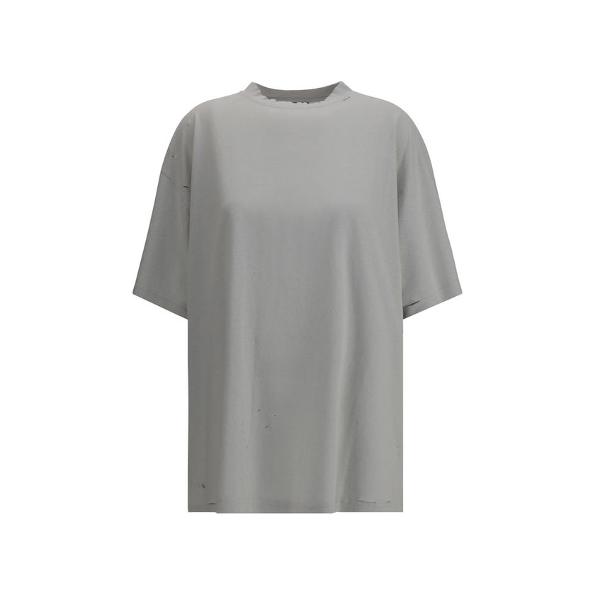 Gray Cotton T-ShirtCotton T-shirt by Balenciaga, featuring a vintage design with a worn effect. The model features a classic ribbed crew neck and an oversized fit that gives a relaxed, contemporary look. On the back, the iconic Balenciaga monogram in cont