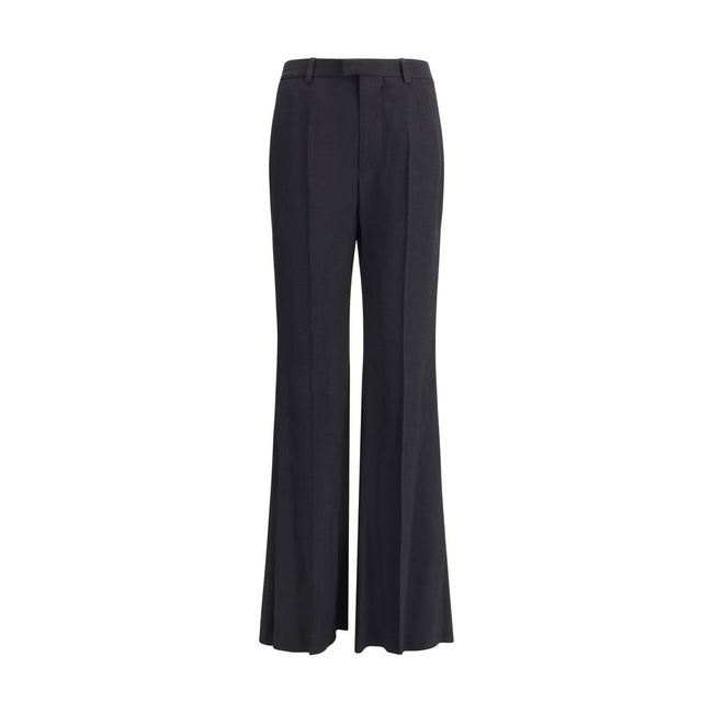 Black Viscose Flared PantsBalenciaga’s flare Pants have a sleek and contemporary cut. The model features a zipper and button closure, belt loops at the waist and two side slash pockets. The flared silhouette enhances the figure, making the garment ideal f