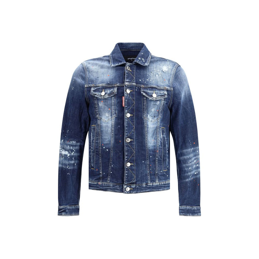 Blue Cotton Denim JacketDsquared2’s boxy Dan denim Jacket features a bold look thanks to its used wash and splashes of color. The design includes two side welt pockets, two front patch pockets and the exclusive red Dsquared2 label embellishing the closure