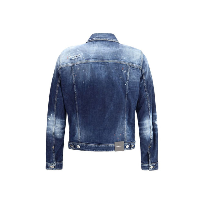 Blue Cotton Denim JacketDsquared2’s boxy Dan denim Jacket features a bold look thanks to its used wash and splashes of color. The design includes two side welt pockets, two front patch pockets and the exclusive red Dsquared2 label embellishing the closure