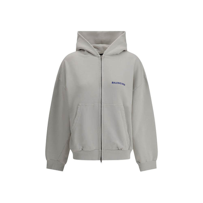 Gray Cotton SweatshirtCotton Hoodie by Balenciaga features a vintage worn-in design. Featuring a double-slider front zipper, it has two patch welt pockets on the front for a practical and functional style. Ribbed cuffs and hem ensure a comfortable, struct