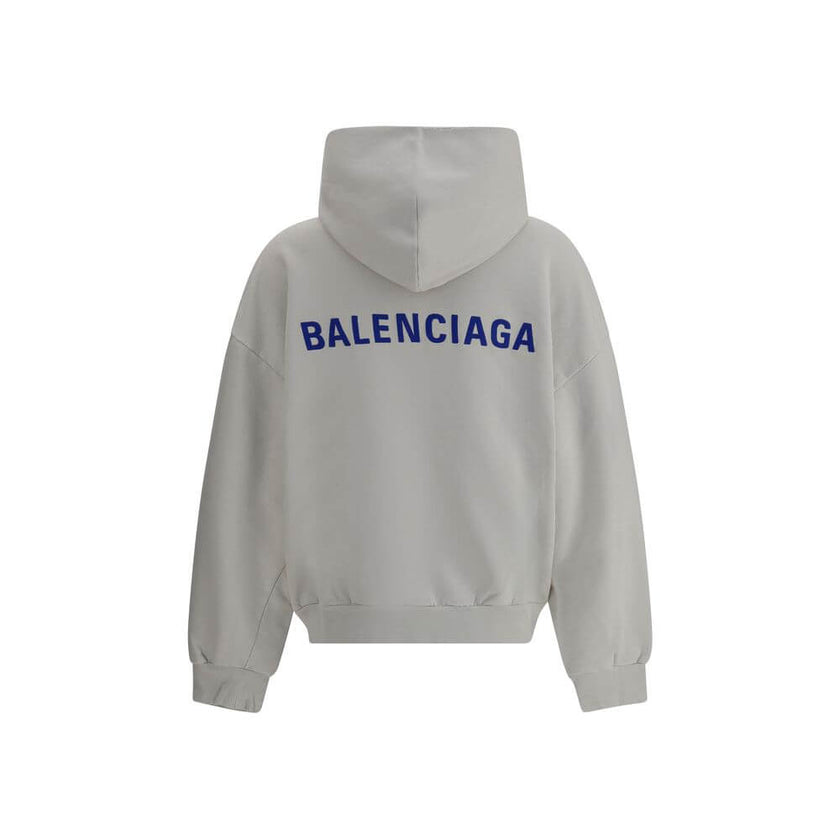 Gray Cotton SweatshirtCotton Hoodie by Balenciaga features a vintage worn-in design. Featuring a double-slider front zipper, it has two patch welt pockets on the front for a practical and functional style. Ribbed cuffs and hem ensure a comfortable, struct