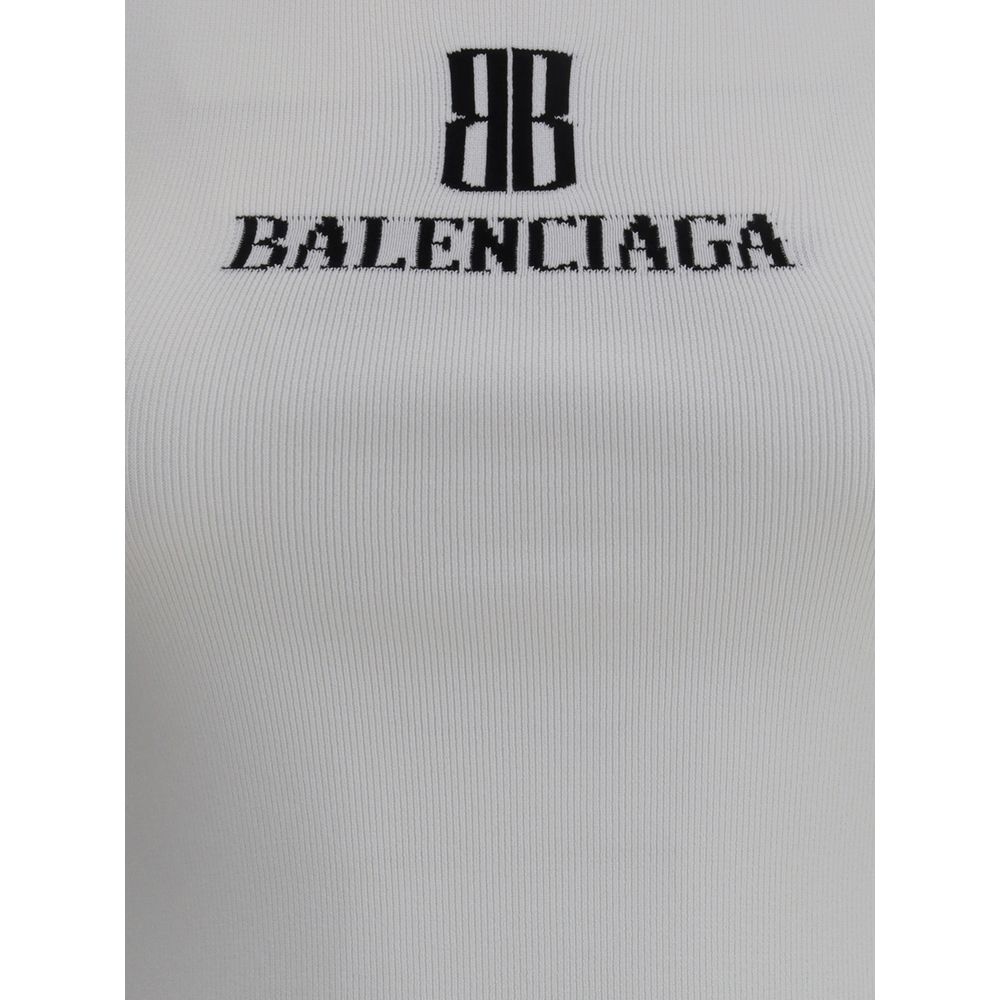 White Viscose TopTop by Balenciaga, featuring the iconic contrast monogram printed on the front. Made of stretch fabric, this style features a slim fit that enhances the silhouette, perfect for modern, minimalist looks. Ideal to wear alone or paired with