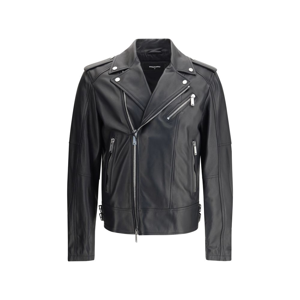 Black Calf Leather Bos Taurus Biker JacketDsquared2’s Kiodo leather Jacket features a lapel collar and a double-breasted, double-slider zipper closure. The functional design includes two zippered pockets, a heart point pocket also zippered, and zippered s