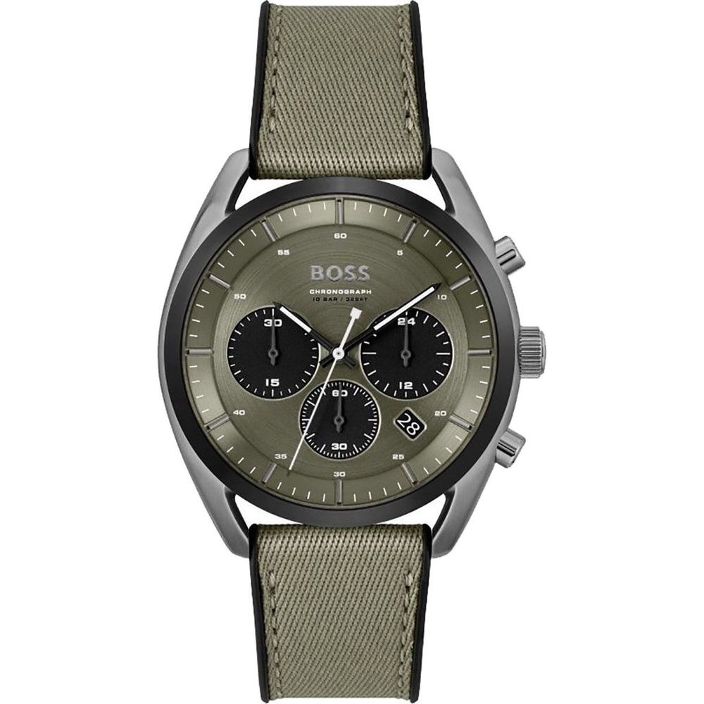 Green Fabric Dress WatchType of mechanism: QUARTZ.Display: ANALOGICAL.Material Of Case: STAINLESS STEEL.Colour Of Case: GREY.Material Of Bracelet: FABRIC.Colour Of Bracelet: GREEN.Dial Colour:GREEN.Glass type: MINERAL.Clousure: BUCKLE.Water resistence: 10