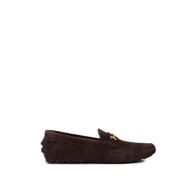 Brown Leather MoccassinBally Brown Suede Loafers with Gold Logo. In brown suede, rounded toe, insole with logo, gold metallic logo applied on the band. Segmented rubber outsole. Size 8-9-10-10.5EU – 41-42.5-44-44.5IT Composition: 100% Leather Internal SKU