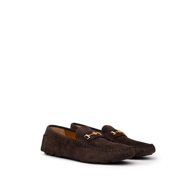 Brown Leather MoccassinBally Brown Suede Loafers with Gold Logo. In brown suede, rounded toe, insole with logo, gold metallic logo applied on the band. Segmented rubber outsole. Size 8-9-10-10.5EU – 41-42.5-44-44.5IT Composition: 100% Leather Internal SKU
