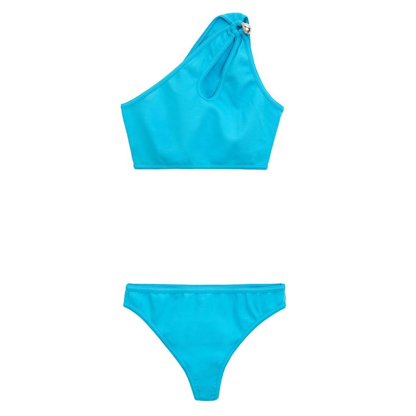 Turquoise Polyamide BikiniTwo Piece Bikini in Turquoise Blue Bottega Veneta. One shoulder top with teardrop opening and metal detail on the shoulder. High briefs with basic line Composition: 100% Polyamide Internal SKU: 25MAR100 Brand SKU: 733473V2LF04073