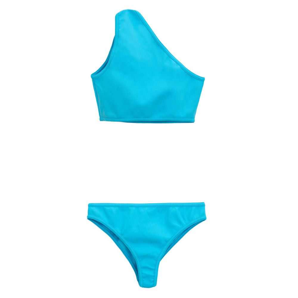 Turquoise Polyamide BikiniTwo Piece Bikini in Turquoise Blue Bottega Veneta. One shoulder top with teardrop opening and metal detail on the shoulder. High briefs with basic line Composition: 100% Polyamide Internal SKU: 25MAR100 Brand SKU: 733473V2LF04073