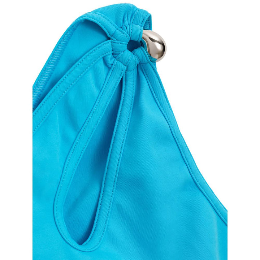 Turquoise Polyamide BikiniTwo Piece Bikini in Turquoise Blue Bottega Veneta. One shoulder top with teardrop opening and metal detail on the shoulder. High briefs with basic line Composition: 100% Polyamide Internal SKU: 25MAR100 Brand SKU: 733473V2LF04073