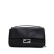 Black Leather Shoulder BagFendi Shoulder Baguette Bag. Black leather, front covered snap button closure, metal logo buckle, chain with satin aged effect, single interior compartment with zipper pocket, soft leather. Composition: 100% Leather Inner SKU: 25