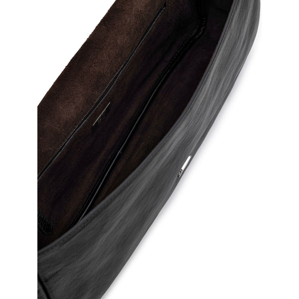 Black Leather Shoulder BagFendi Shoulder Baguette Bag. Black leather, front covered snap button closure, metal logo buckle, chain with satin aged effect, single interior compartment with zipper pocket, soft leather. Composition: 100% Leather Inner SKU: 25