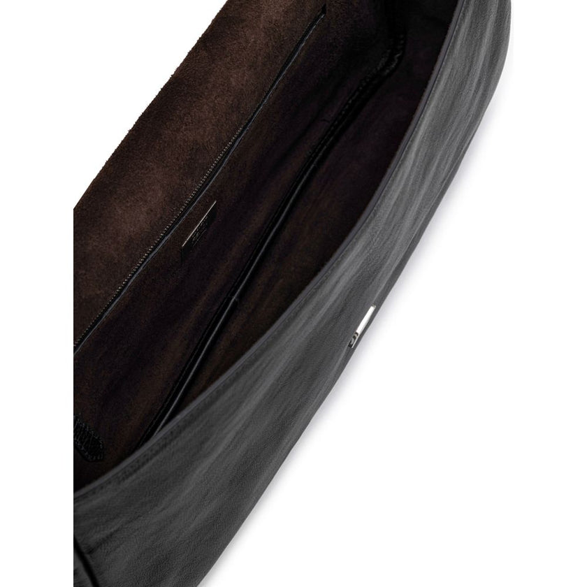 Black Leather Shoulder BagFendi Shoulder Baguette Bag. Black leather, front covered snap button closure, metal logo buckle, chain with satin aged effect, single interior compartment with zipper pocket, soft leather. Composition: 100% Leather Inner SKU: 25