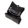 Black Fabric And Leather Shoulder BagCrush Medium Denim Shoulder Bag. In black denim, iconic and slightly curved structured shape, chain shoulder strap and metal logo on the front. Covered snap button closure, two internal compartments and zip pocket Comp