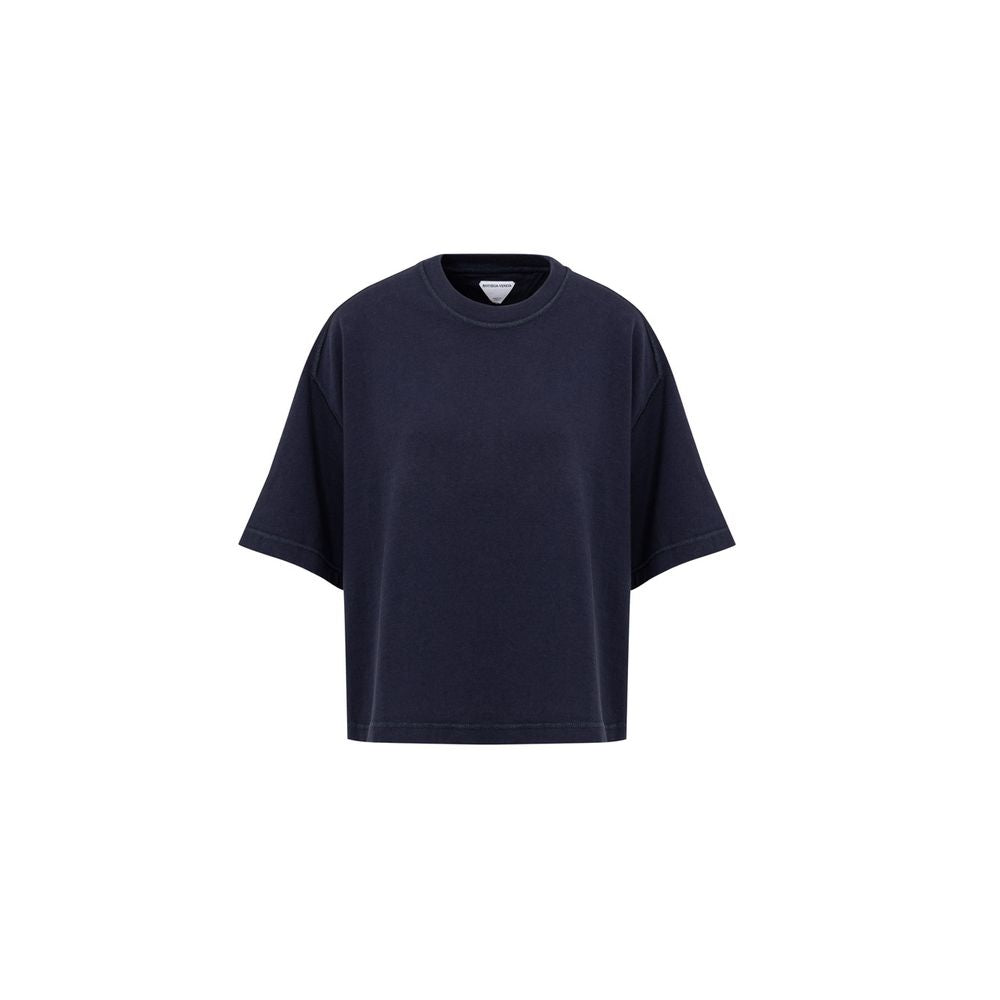 Blue Cotton T-ShirtBottega Veneta Blue Square Neck Cropped T-Shirt. In double Japanese cotton jersey, black, short sleeves, straight bottom, oversized fit. Composition: 100% Cotton Brand SKU: 707791VKLZ0032 4038 Internal SKU: 25MAR122Blue Cotton T-Shirt${