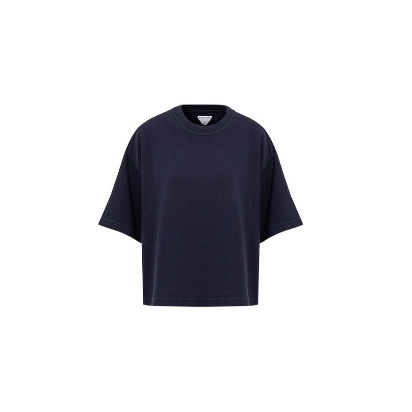 Blue Cotton T-ShirtBottega Veneta Blue Square Neck Cropped T-Shirt. In double Japanese cotton jersey, black, short sleeves, straight bottom, oversized fit. Composition: 100% Cotton Brand SKU: 707791VKLZ0032 4038 Internal SKU: 25MAR122Blue Cotton T-Shirt${