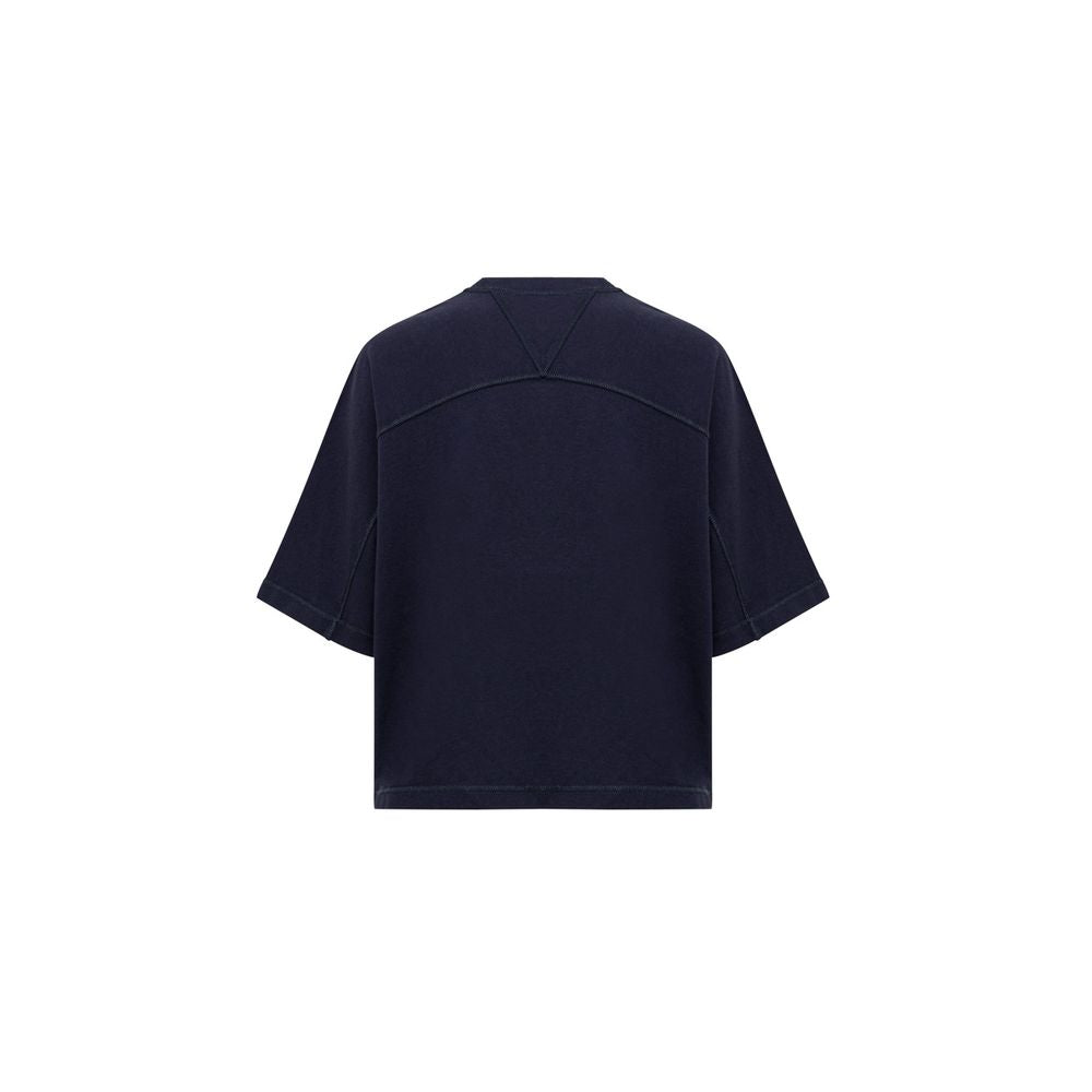 Blue Cotton T-ShirtBottega Veneta Blue Square Neck Cropped T-Shirt. In double Japanese cotton jersey, black, short sleeves, straight bottom, oversized fit. Composition: 100% Cotton Brand SKU: 707791VKLZ0032 4038 Internal SKU: 25MAR122Blue Cotton T-Shirt${