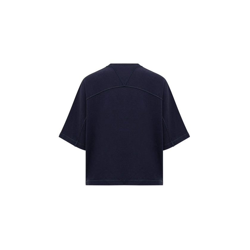 Blue Cotton T-ShirtBottega Veneta Blue Square Neck Cropped T-Shirt. In double Japanese cotton jersey, black, short sleeves, straight bottom, oversized fit. Composition: 100% Cotton Brand SKU: 707791VKLZ0032 4038 Internal SKU: 25MAR122Blue Cotton T-Shirt${