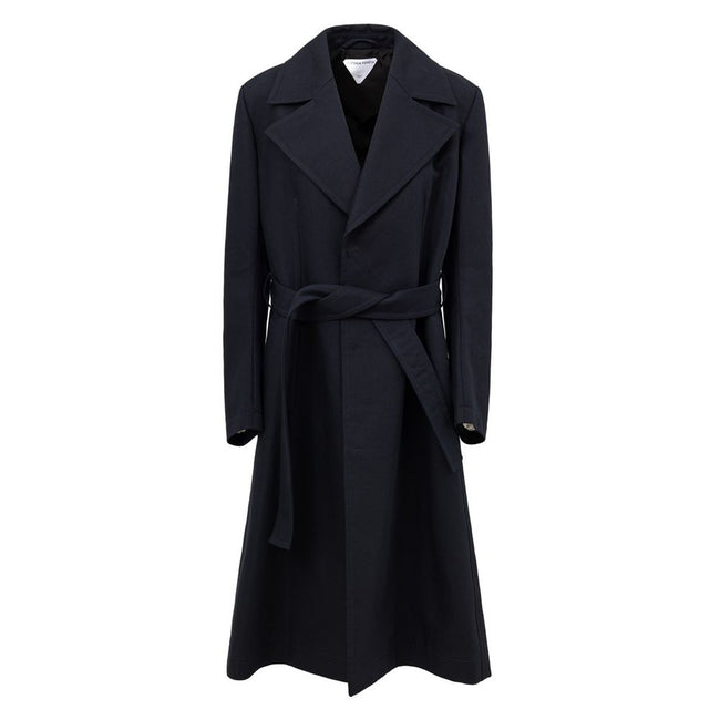 Blue Cotton Trench CoatDouble Cotton Canvas Trench Coat in Bottega Veneta Blue. Front fastening with covered buttons, removable belt, two side welt pockets, Ulster collar, small vent on the back, unlined. Composition: 100% Cotton SKU Brand: 713613V0BT0402