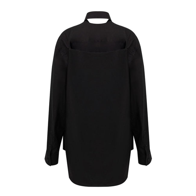 Black Cotton Long DressBalenciaga Suspended Effect Shirt Dress. In black cotton poplin, shirt effect suspended from the collar, open back. The dress can be worn two ways. Size FR36/IT40 Composition: 100% Cotton Inner SKU: 25MAR50 Brand SKU: 809049TNM60Bla
