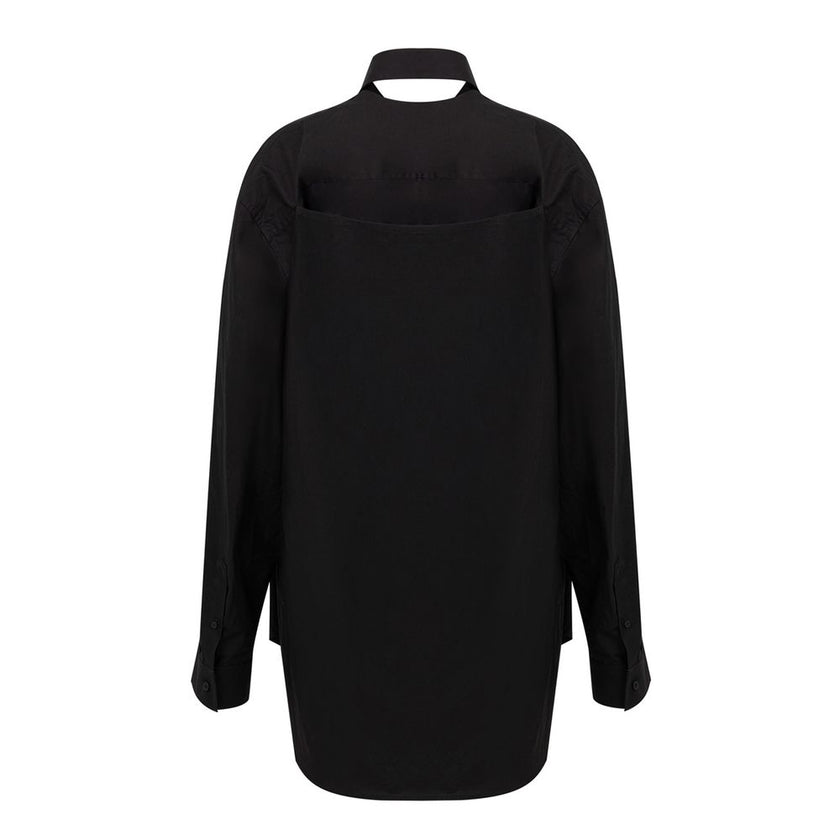 Black Cotton Long DressBalenciaga Suspended Effect Shirt Dress. In black cotton poplin, shirt effect suspended from the collar, open back. The dress can be worn two ways. Size FR36/IT40 Composition: 100% Cotton Inner SKU: 25MAR50 Brand SKU: 809049TNM60Bla