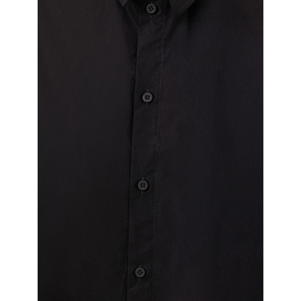 Black Cotton Shirt Dress with Suspended Collar Effect