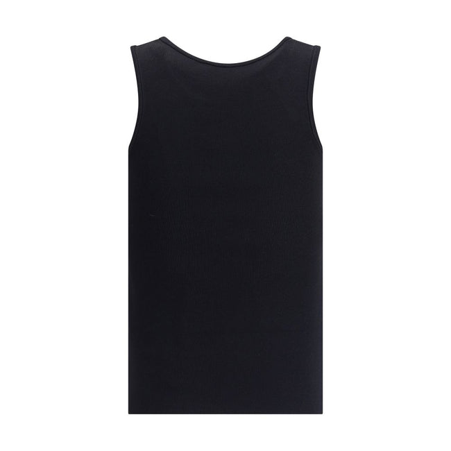 Black Viscose TopTop by Balenciaga, featuring the iconic contrast monogram printed on the front. Made of stretch fabric, this style features a slim fit that enhances the silhouette, perfect for modern, minimalist looks. Ideal to wear alone or paired with