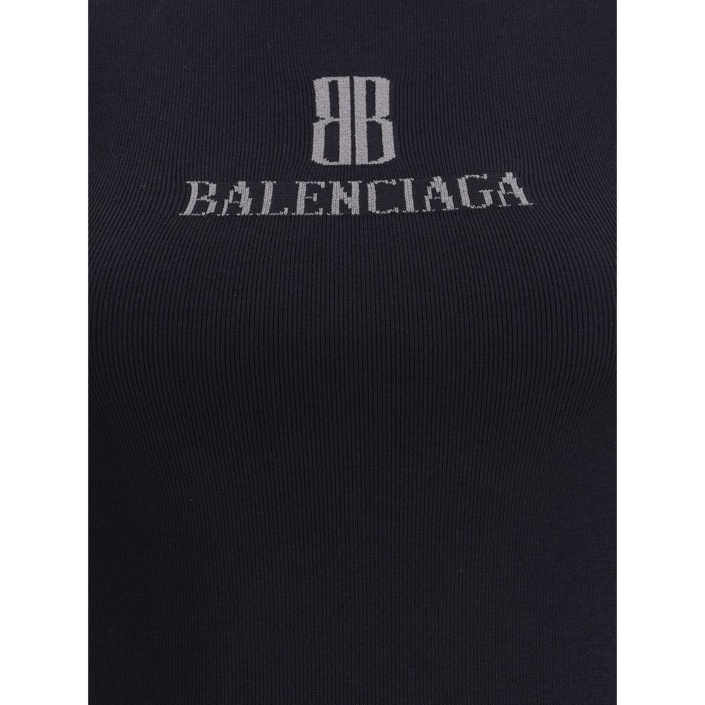 Black Viscose TopTop by Balenciaga, featuring the iconic contrast monogram printed on the front. Made of stretch fabric, this style features a slim fit that enhances the silhouette, perfect for modern, minimalist looks. Ideal to wear alone or paired with