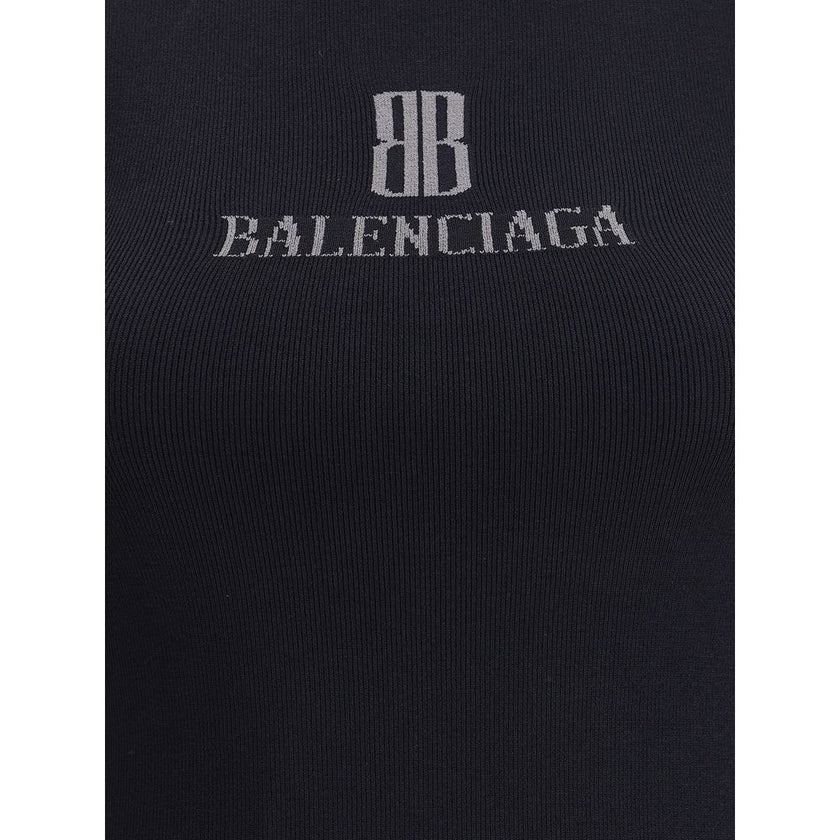 Black Viscose TopTop by Balenciaga, featuring the iconic contrast monogram printed on the front. Made of stretch fabric, this style features a slim fit that enhances the silhouette, perfect for modern, minimalist looks. Ideal to wear alone or paired with