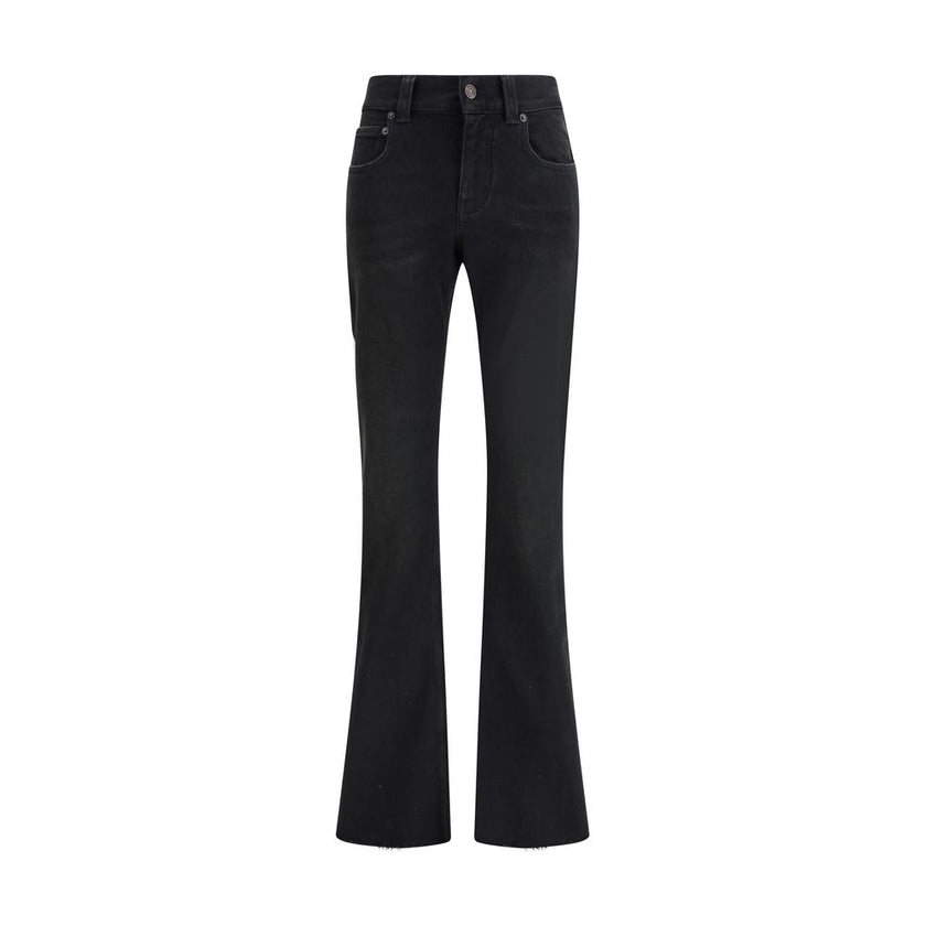 Black Cotton Bootcut JeansBalenciaga’s cotton Jeans combine contemporary design and distinctive details. Featuring a front zipper and button closure, they feature belt loops and a slim fit bootcut pattern that flatters the figure. The five-pocket cut is c