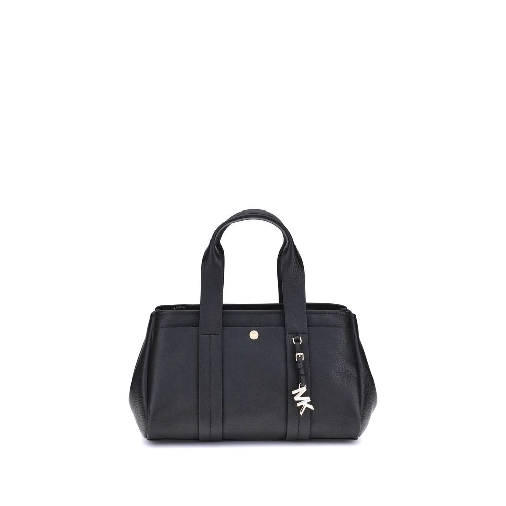 Black Calf Leather Bos Taurus Shoulder BagThe Small Romee Handbag by Michael Kors is a compact and refined accessory made of grained leather with an elegant and durable texture. It is embellished with a pendant bearing the iconic MK initials, the brand’s