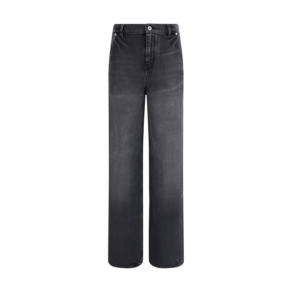 Black Cotton Straight-Leg JeansKenzo’s Futura Jeans reinterpret a denim classic with distinctive details and an urban aesthetic. Featuring a straight cut and the traditional five-pocket style, they feature a front zip and button fastening, belt loops at t