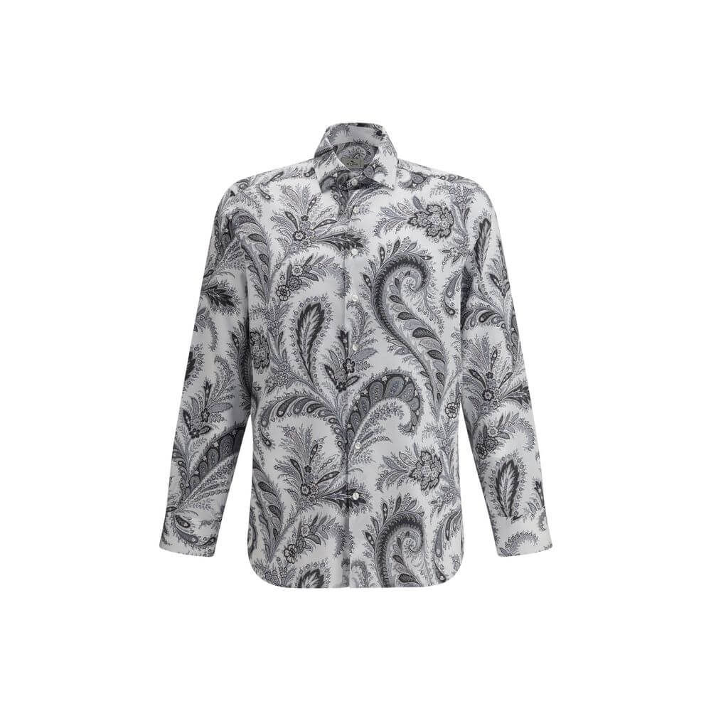 Gray Cotton Pattern ShirtCotton Roma Shirt by Etro features a classic collar and front button closure for a clean, versatile look. Adjustable button cuffs ensure a customizable fit. The garment features the iconic contrasting paisley pattern, the brand’s