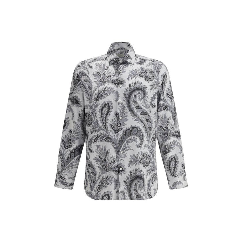Gray Cotton Pattern ShirtCotton Roma Shirt by Etro features a classic collar and front button closure for a clean, versatile look. Adjustable button cuffs ensure a customizable fit. The garment features the iconic contrasting paisley pattern, the brand’s