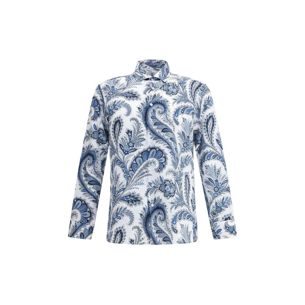 Blue Cotton Pattern ShirtCotton Roma Shirt by Etro features a classic collar and front button closure for a clean, versatile look. Adjustable button cuffs ensure a customizable fit. The garment features the iconic contrasting paisley pattern, the brand’s