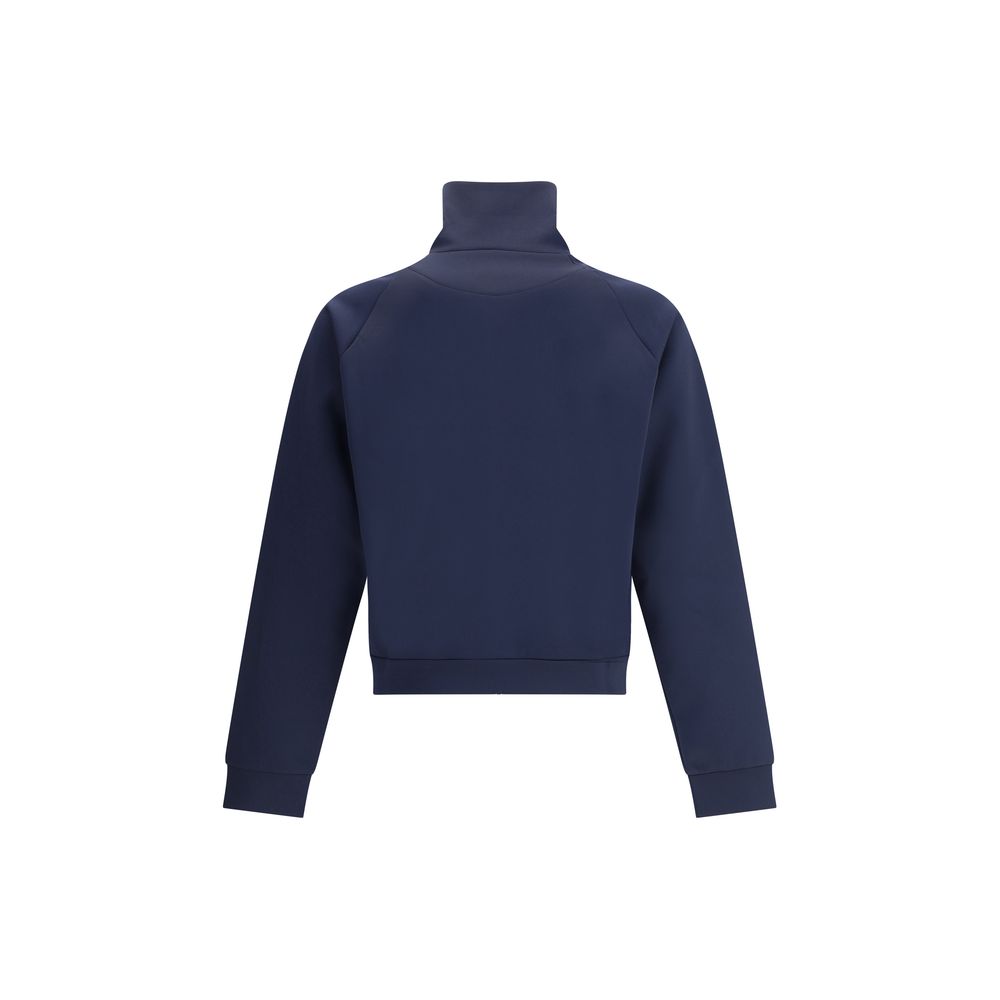 Blue Polyester SweatshirtContemporary style Sweatshirt by Prada, made with a high collar and front zipper closure. Raglan sleeves ensure comfort and freedom of movement, while the two side welt pockets offer practicality and a functional touch. The design