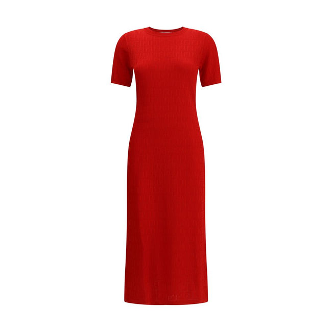 Red Cotton Casual DressThe Fendi knitted midi Dress combines comfort and iconic style in an essential and sophisticated design. Featuring a ribbed crew neck and short sleeves, it is embellished with the all-over FF pattern, emblem of the maison’s identity